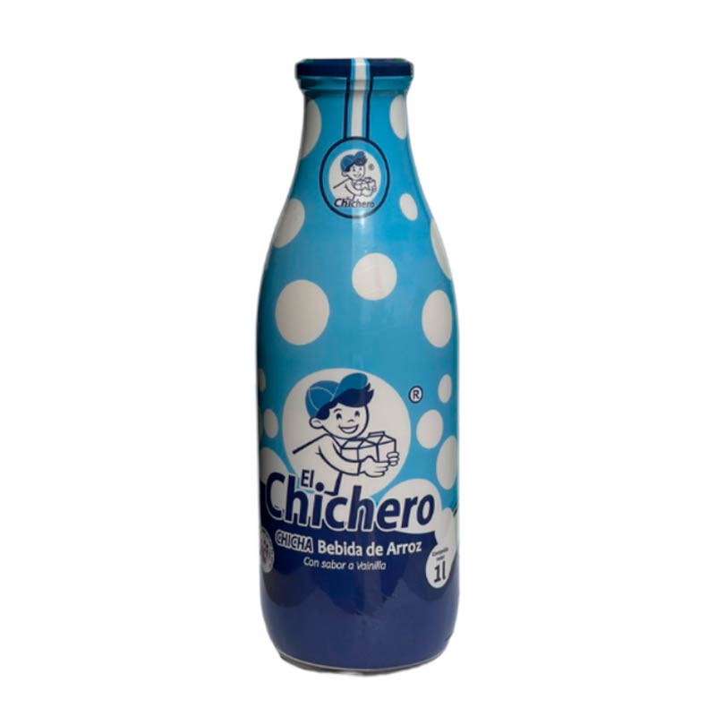 Bottle of El Chichero Chicha rice drink, 1 liter, vanilla flavor